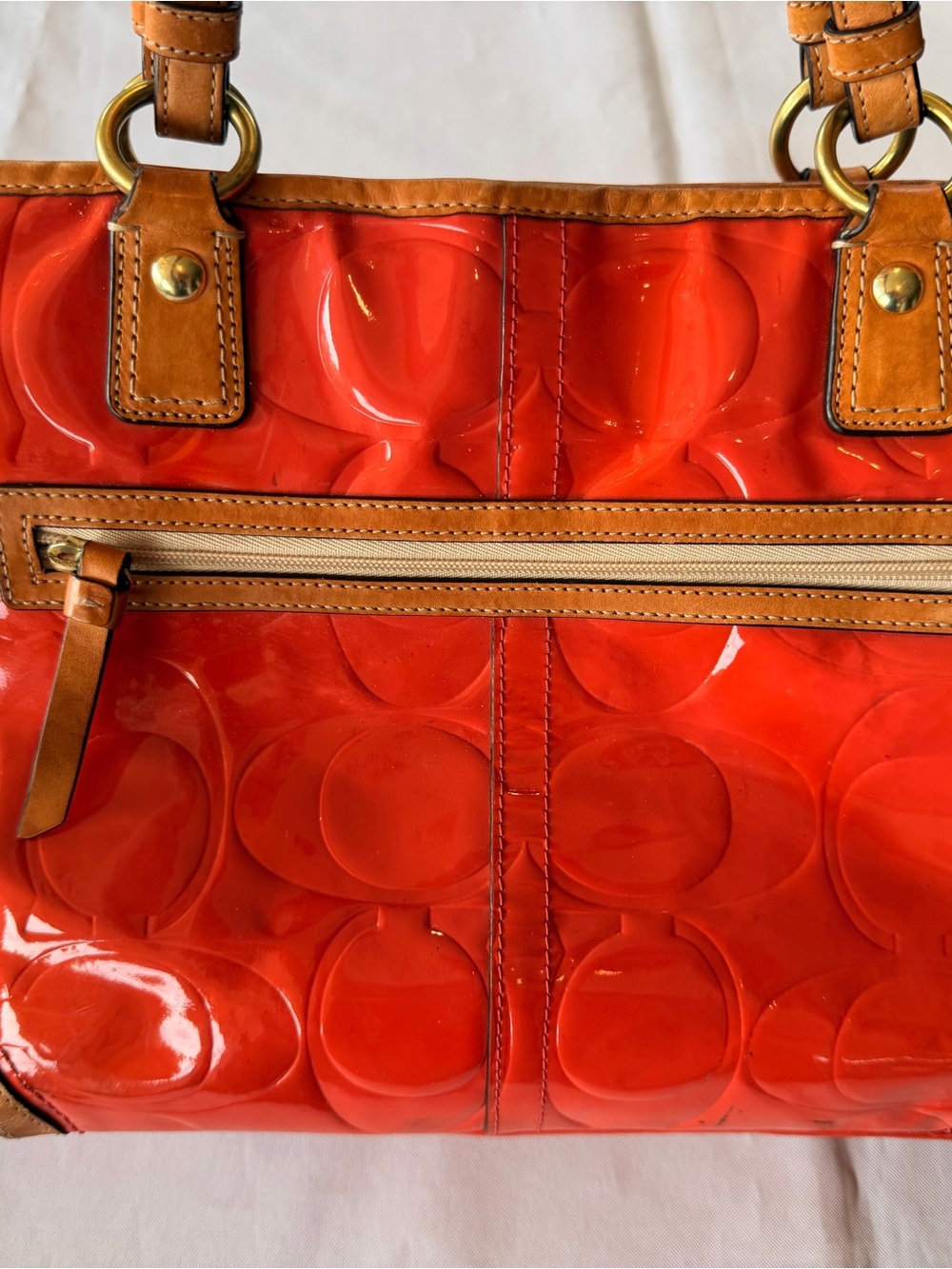 Coach Papaya Peyton Embossed Patent Leather Kisslock Orange Tote No F23722 - Picture 4 of 16